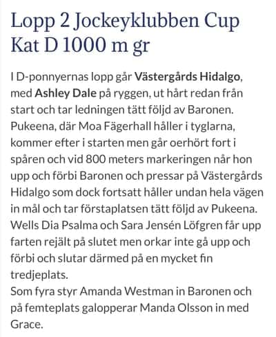 Inlägg 14 av Fälttävlan med titeln Referat