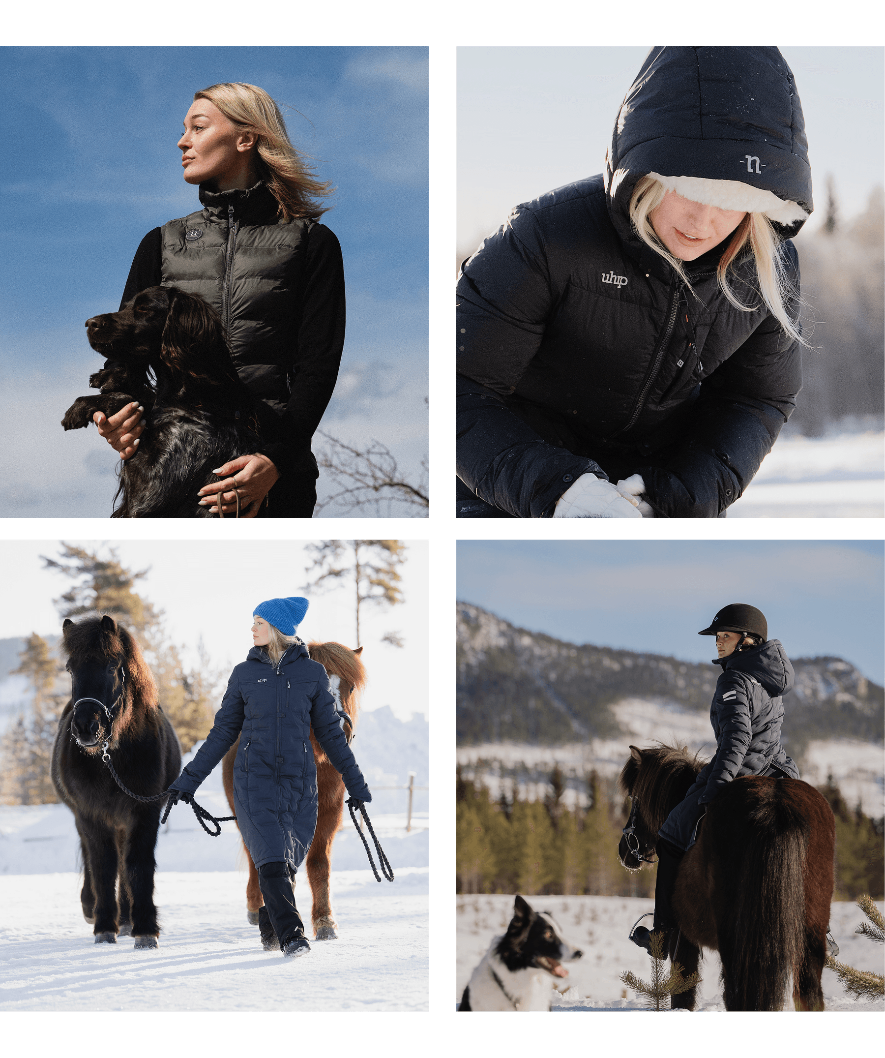 Winter riding clothes from Uhip with insulated, wind- and water-resistant design – made for cold days in the stable and in the saddle. Available second-hand on Floccs for a more sustainable equestrian lifestyle.