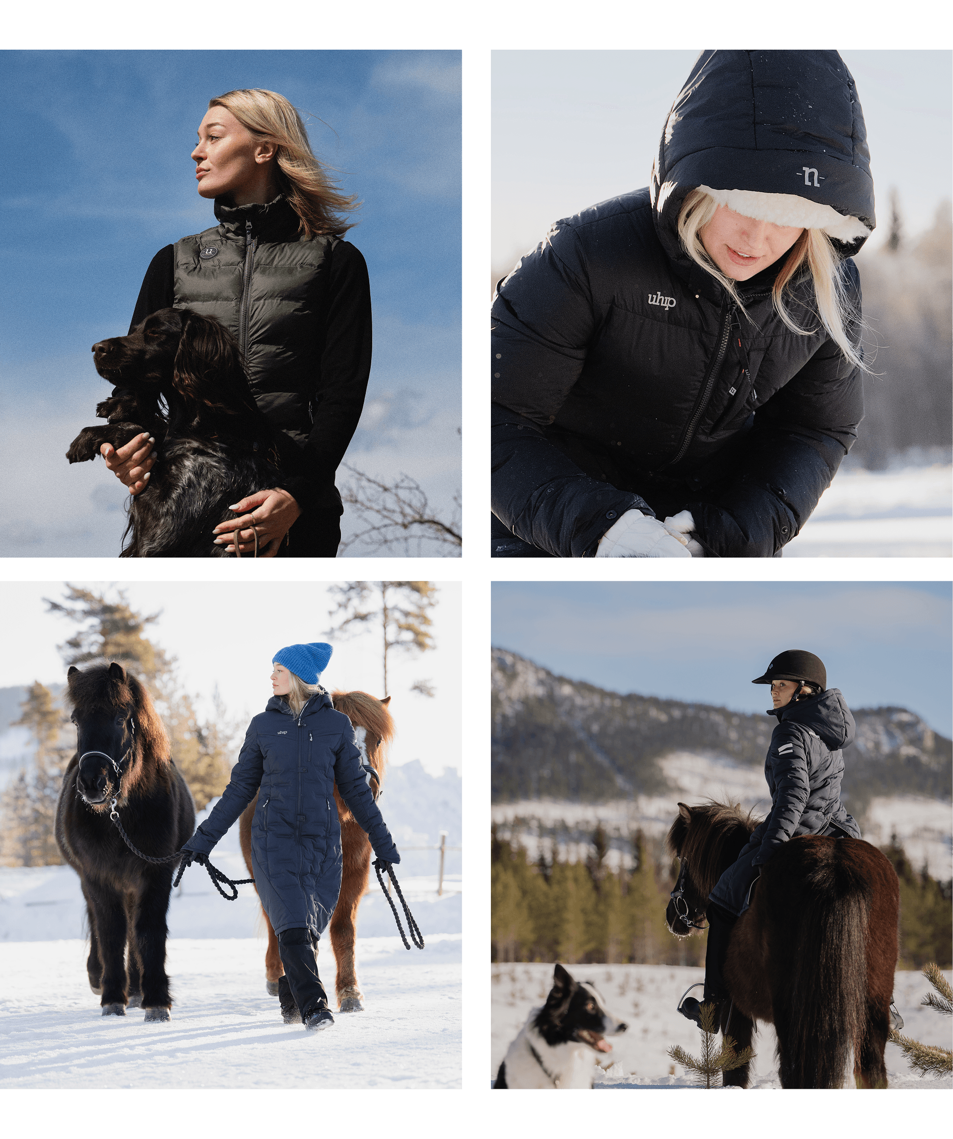 Winter riding clothes from Uhip with insulated, wind- and water-resistant design – made for cold days in the stable and in the saddle. Available second-hand on Floccs for a more sustainable equestrian lifestyle.