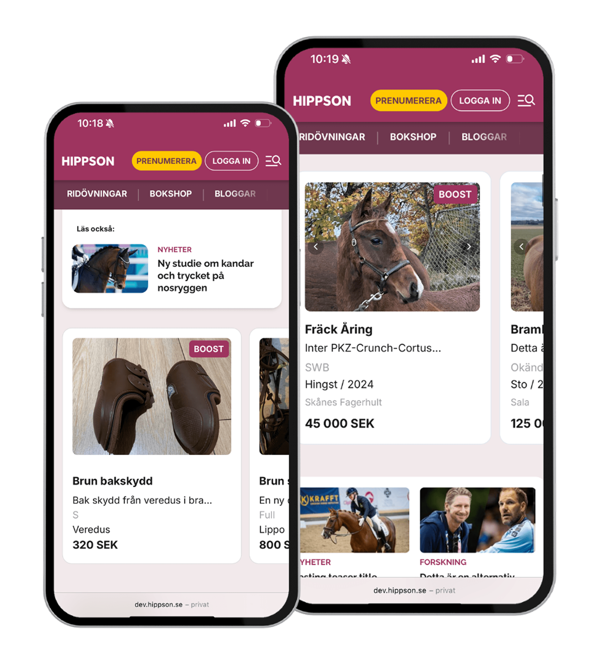Hippson x Floccs - ett samarbete där annonser som skapas på Floccs hamnar mellan artiklar på tidningen Hippson. Köp och sälj hästar och second hand ridutrustning.